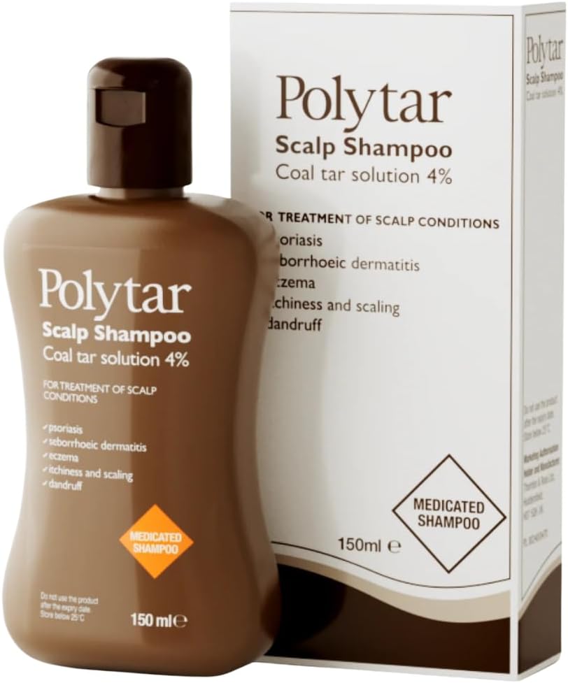 Polytar Scalp Shampoo for Scalp Conditions, Reduces Itching, Inflammation and Scales, Treats Psoriasis, Dermatitis, Eczema and Dandruff, Coal Tar Solution, 1 x 150ml