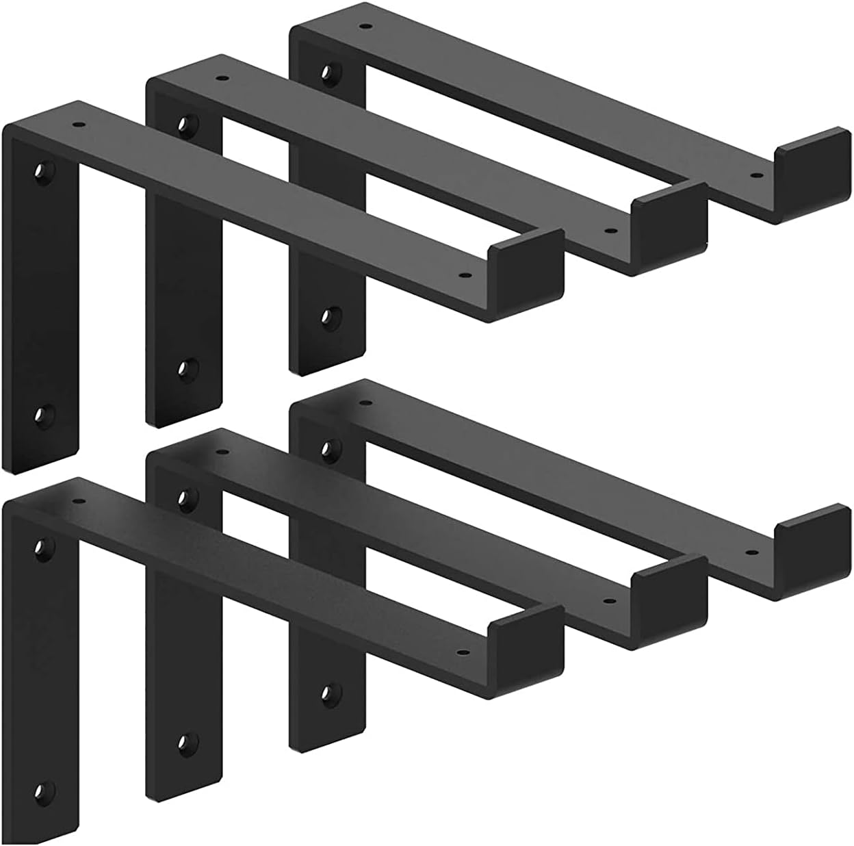 Shelf Brackets 8 Inch Lip Brackets for Shelves, Industrial Forged Raw Metal/Steel Floating Shelf Bracket, Handcrafted Forged Heavy Duty Rustic Metal Black Shelf Brackets 6 Pack(7.25'')