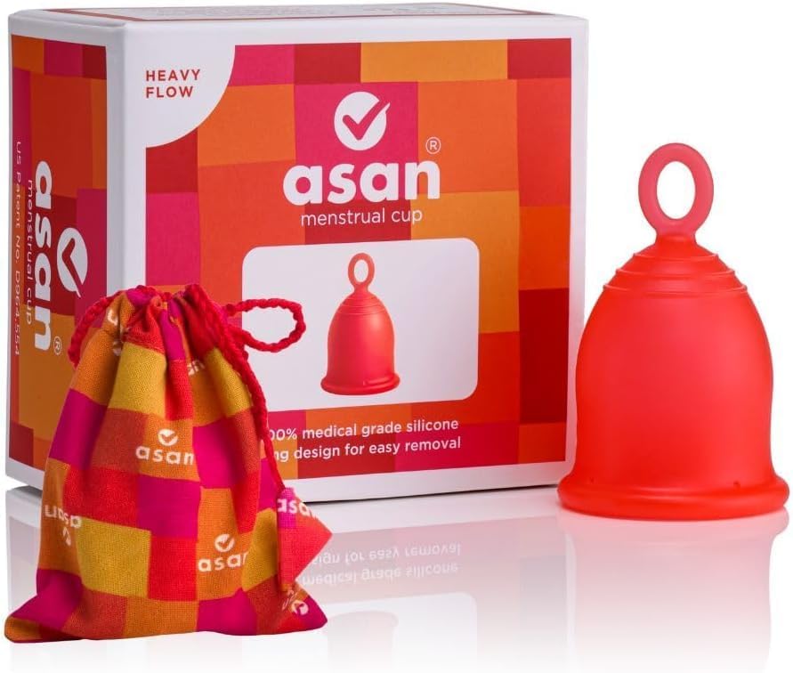 Asan Menstrual Cup - Heavy Flow | Easy Insertion & Removal with Special Ring Design | 12 Hour Leakproof Protection & Reusable | Medical Grade Silicone I Eco-Friendly Period Product & Storage Pouch