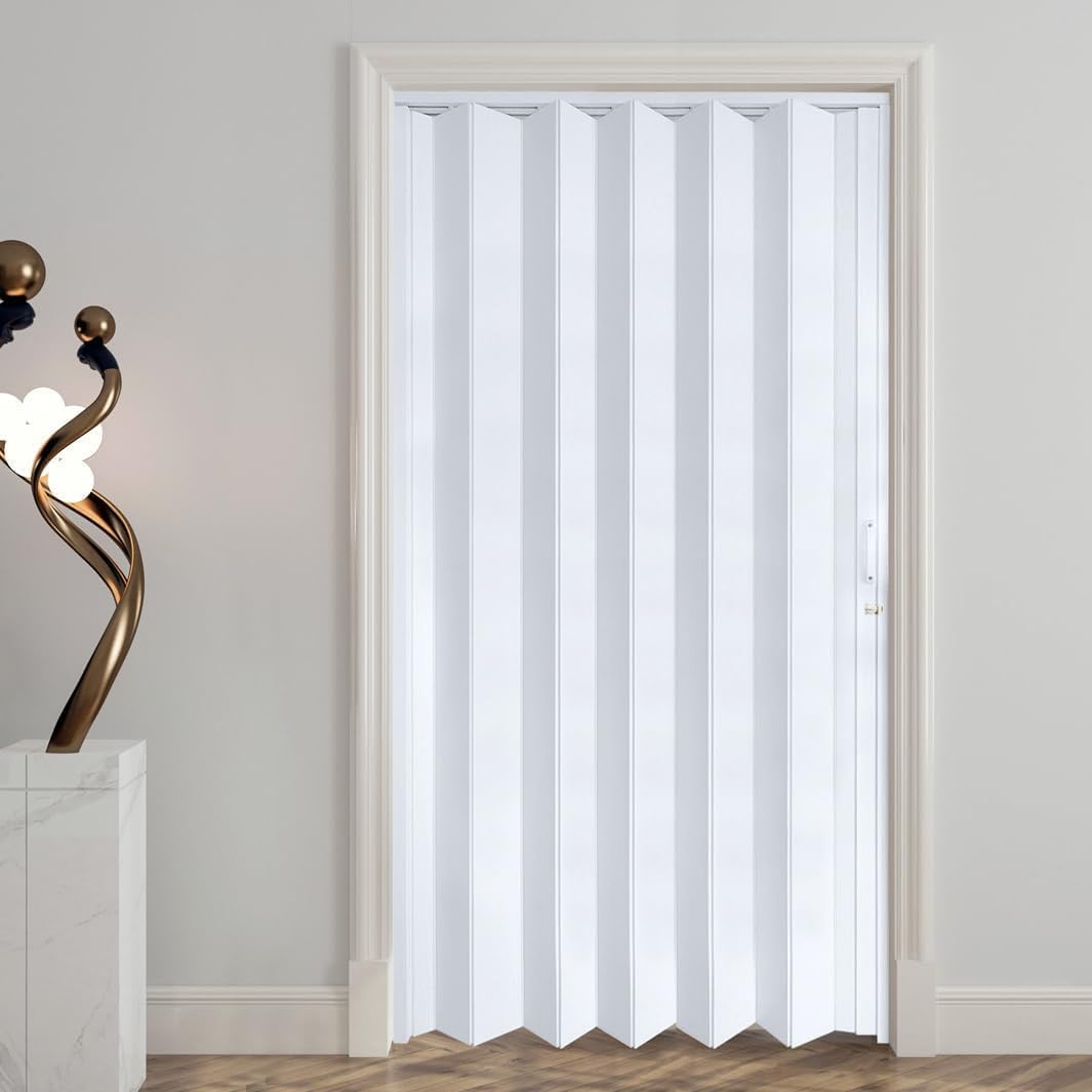 DIYHD 48x80in White Accordion Folding Closet Door, Include Door and Mounting Hardware