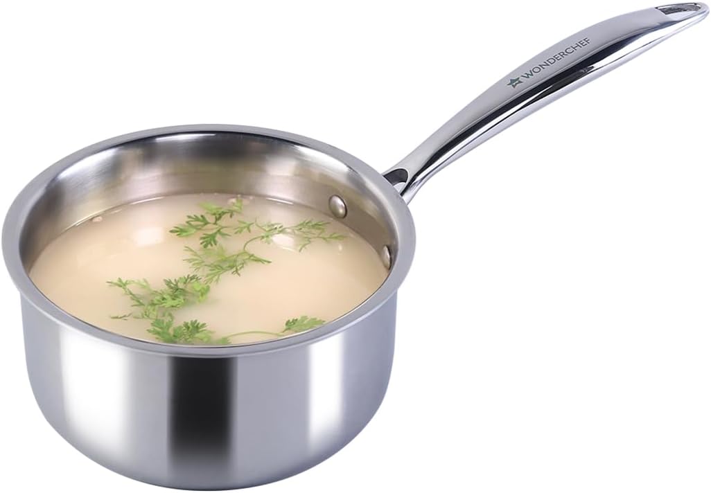 Wonderchef Nigella Tri-ply Stainless Steel 16 cm Sauce Pan 1.5 Liters 2.6mm Thickness 10 Years Warranty1.5 LitresSilver