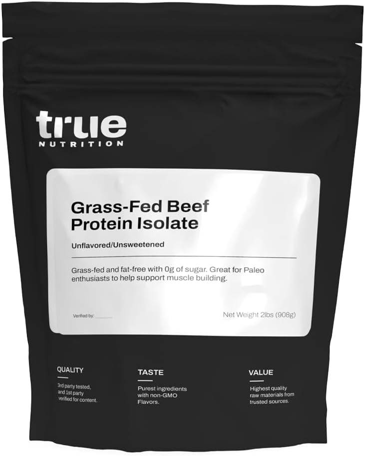 True Nutrition Grass Fed Beef Protein Isolate, Unflavored, 2lb | 31g Protein per Serving, Zero Carb, Fat Free, Dairy Free, Non-GMO