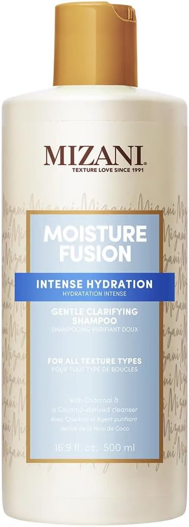 Mizani Gentle Clarifying Shampoo, For All Texture Types, Refreshing and Moisturising Formula, Enriched With Coconut Oil and Charcoal, Moisture Fusion Gentle Clarifying Shampoo, 500ml