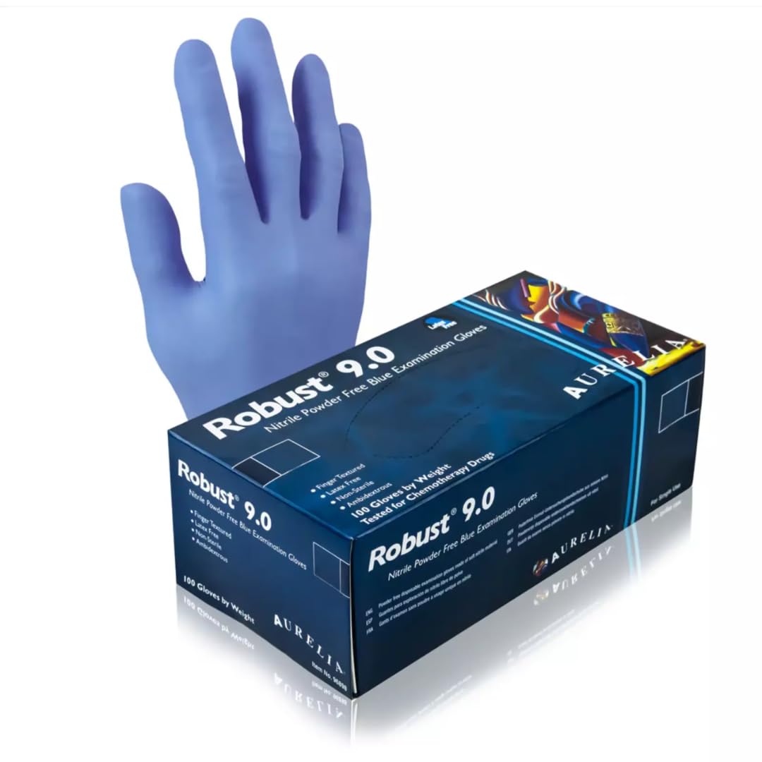 1000 Medium Blue Disposable Nitrile Gloves Robust 9.0 Powder Free & Latex Free | Non-sterile Nitrile Glove Ambidextrous | Heavy Duty Gloves Ideal For Medical, Industrial, Food, Tattoo