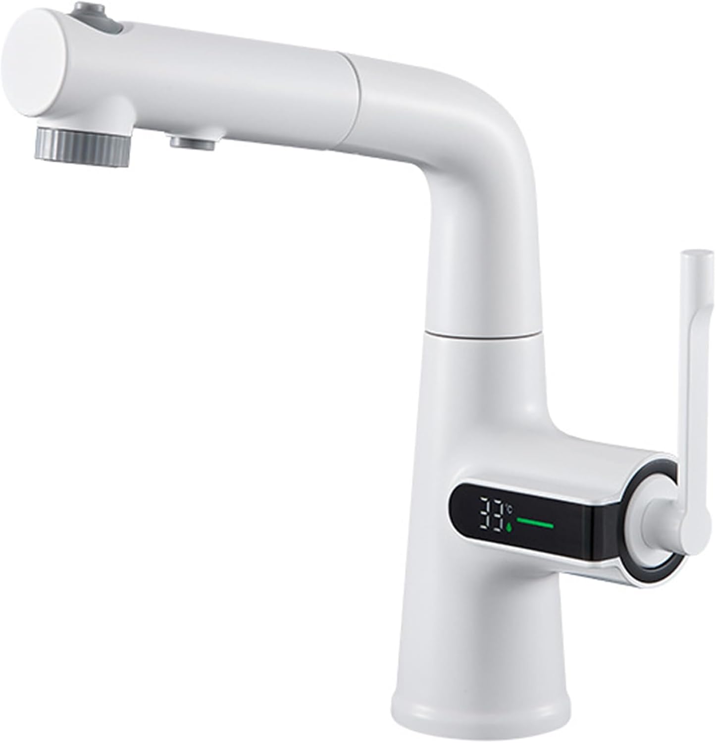 Lifting Pull Down Bathroom Faucet Digital Display Basin Faucet with 3 Function Water 360° Swivel Brass Lavatory Vessel Sink Faucet Single Handle Single Hole Basin Mixer Tap (White)