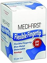Medique MP66050 Medi-First Blue Metal Detectable Fingertip Bandages, 1.5" x 3", Flesh, Fingertip (Pack of 50)