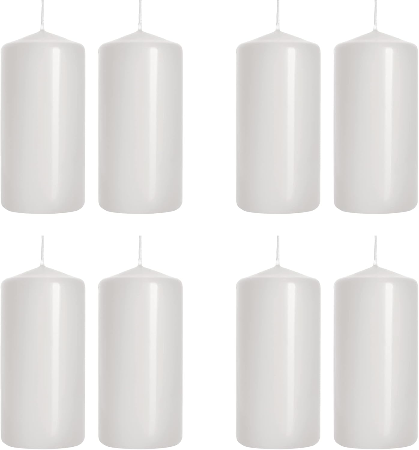 Pillar Candles, Pack of 8, Unscented, Long Burning Time, 10 x 5 cm / 4 x 2 in (White, Matt)