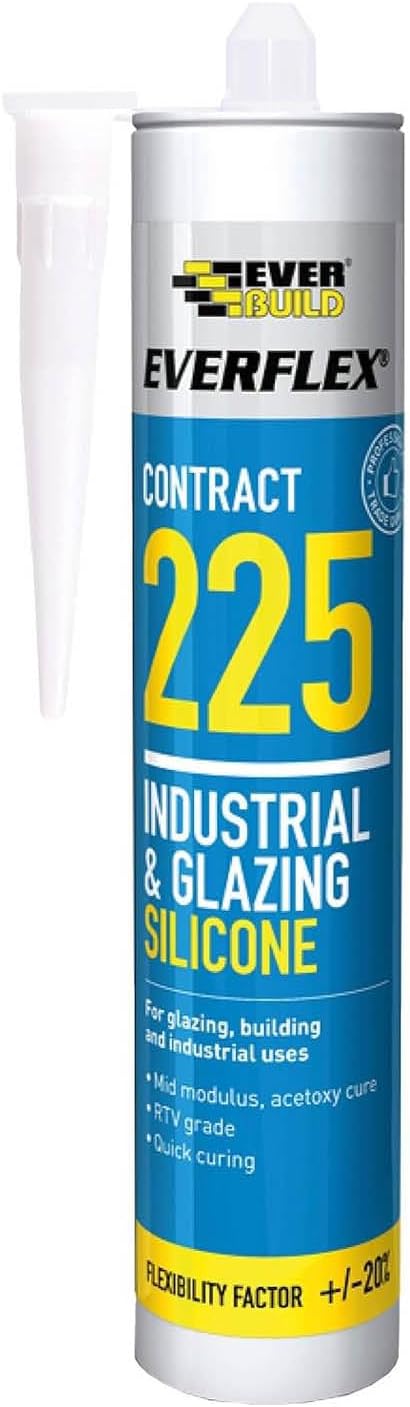 Everbuild – Everflex – 225 Contract Industrial & Glazing Silicone – Industrial and Glazing Sealant – Adheres to Most Building Material – White – 295ml
