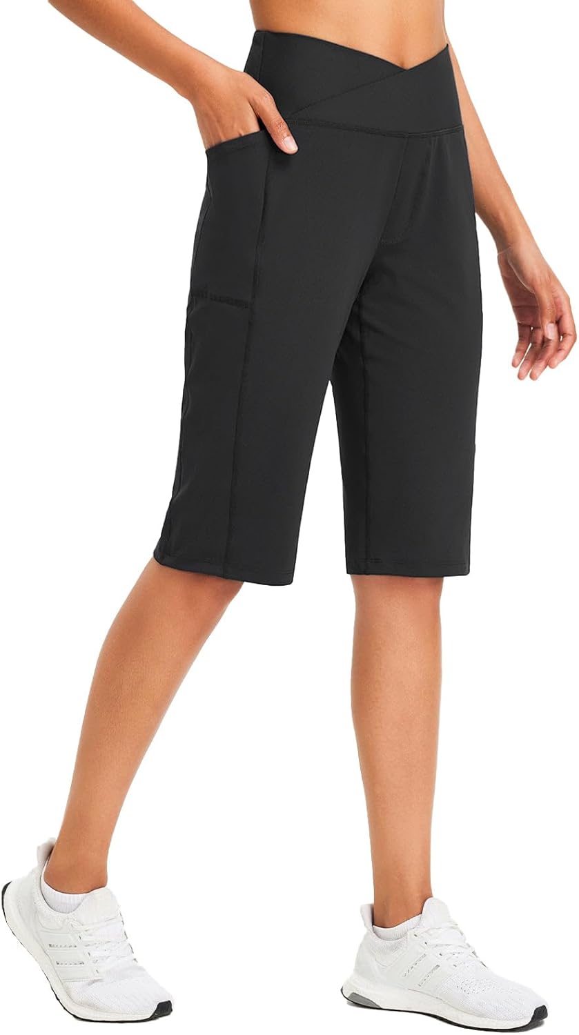 baleaf Womens Bermuda Long Shorts 14" Knee Length Capris High Waisted Athletic Shorts with Pockets Summer Stretch Loose