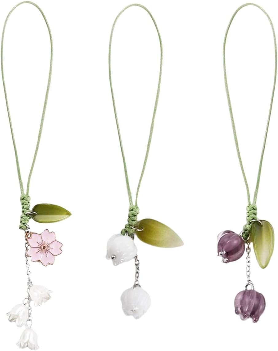 3 Pcs Tulip Flower Mobile Phone Pendant, Decorative Charms for Cellular Telephones, Suitable for Keychain, Backpack, Wallet Decoration