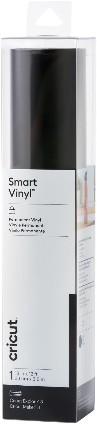 Cricut Smart Permanent Vinyl (13in x 12ft, Black) for Explore and Maker 3 - Matless Cutting for Long cuts up to 12ft