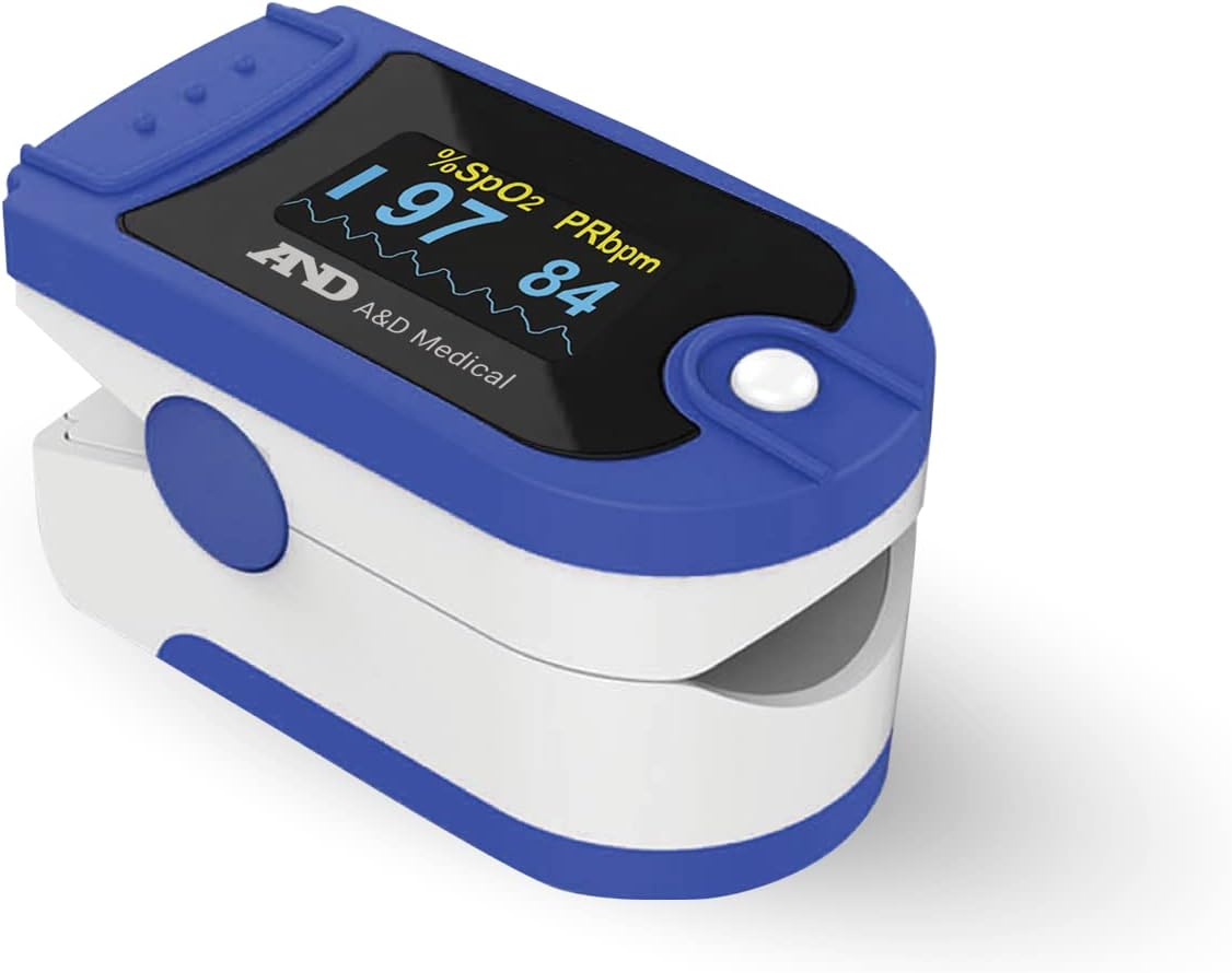 A&D Medical UP-200 Pulse Oximeter - CE Approved Blood Oxygen Monitor - Finger Oxygen Saturation Monitor/SATS Monitor SpO2 for Adults and Child - Certified Medical Pulse-Oximeter, White
