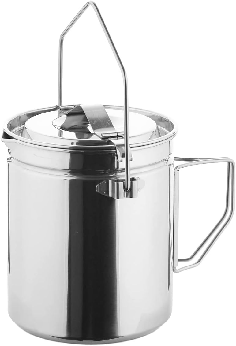 Fire-Maple Camping Pot Stainless Steel Camping Hanging Cup with Steamer Basket | 1.2L Campfire Coffee Mug with Foldable Handle for Outdoor Cooking