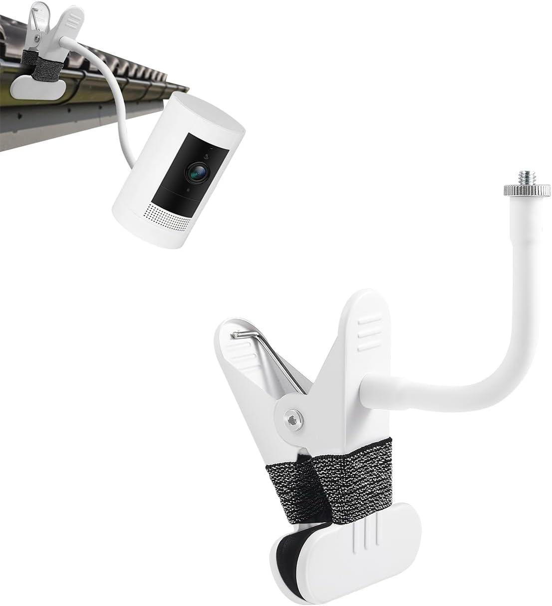 Lonnky Flexible Clamp Mount for Ring Indoor Cam, Stick Up Cam, Arlo, Motorola, VTech VM901/VM924/VM928/VM923, Owlet, 1/4" Thread Cameras, Gooseneck Holder with No Tools – White