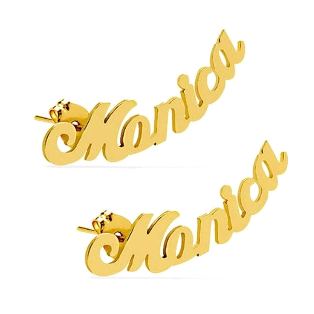14k Solid Gold Personalized Name Stud Earrings, Customized Your Name Studs, Your Monogram Name Earrings, Same or 2 Different Names, Gift For Women Girls Jewee Diamond