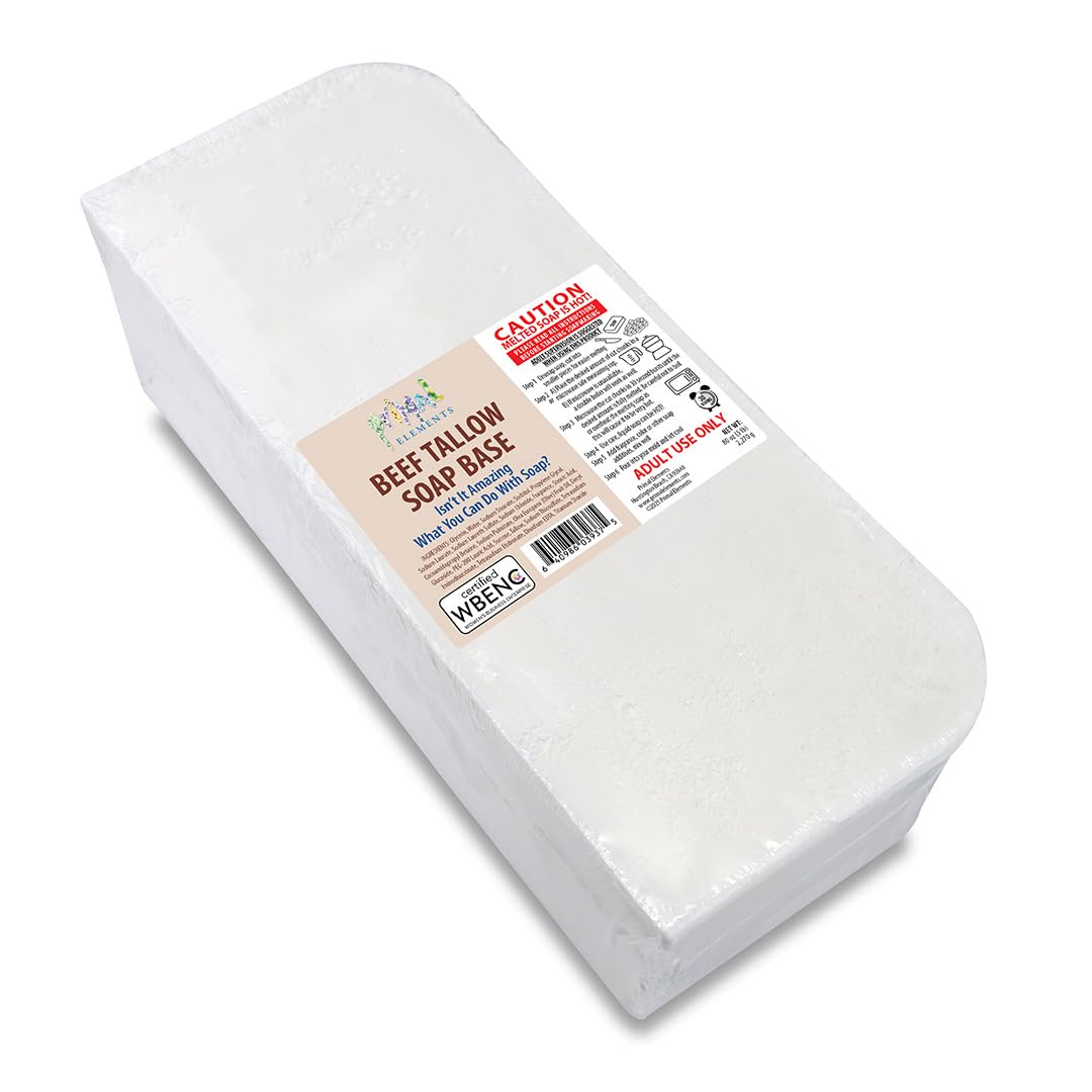 Primal Elements Beef Tallow Soap Base - Moisturizing Melt and Pour Glycerin Soap Base for Crafting and Soap Making, Easy to Cut - 5 Pound