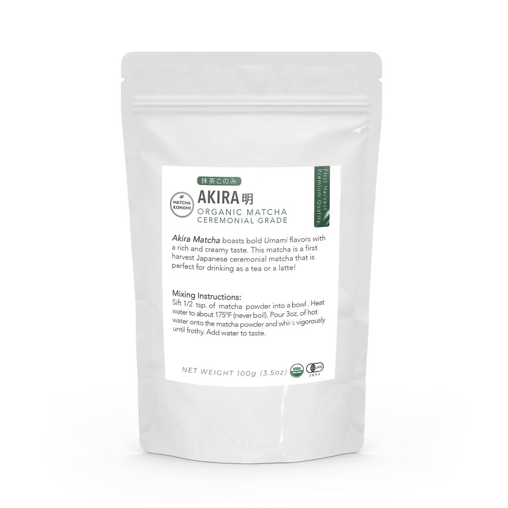 Akira Matcha 100g - Organic Premium Ceremonial Japanese Matcha Green Tea Powder - First Harvest - Zero Sugar - USDA and JAS Certified (3.5 oz bag)