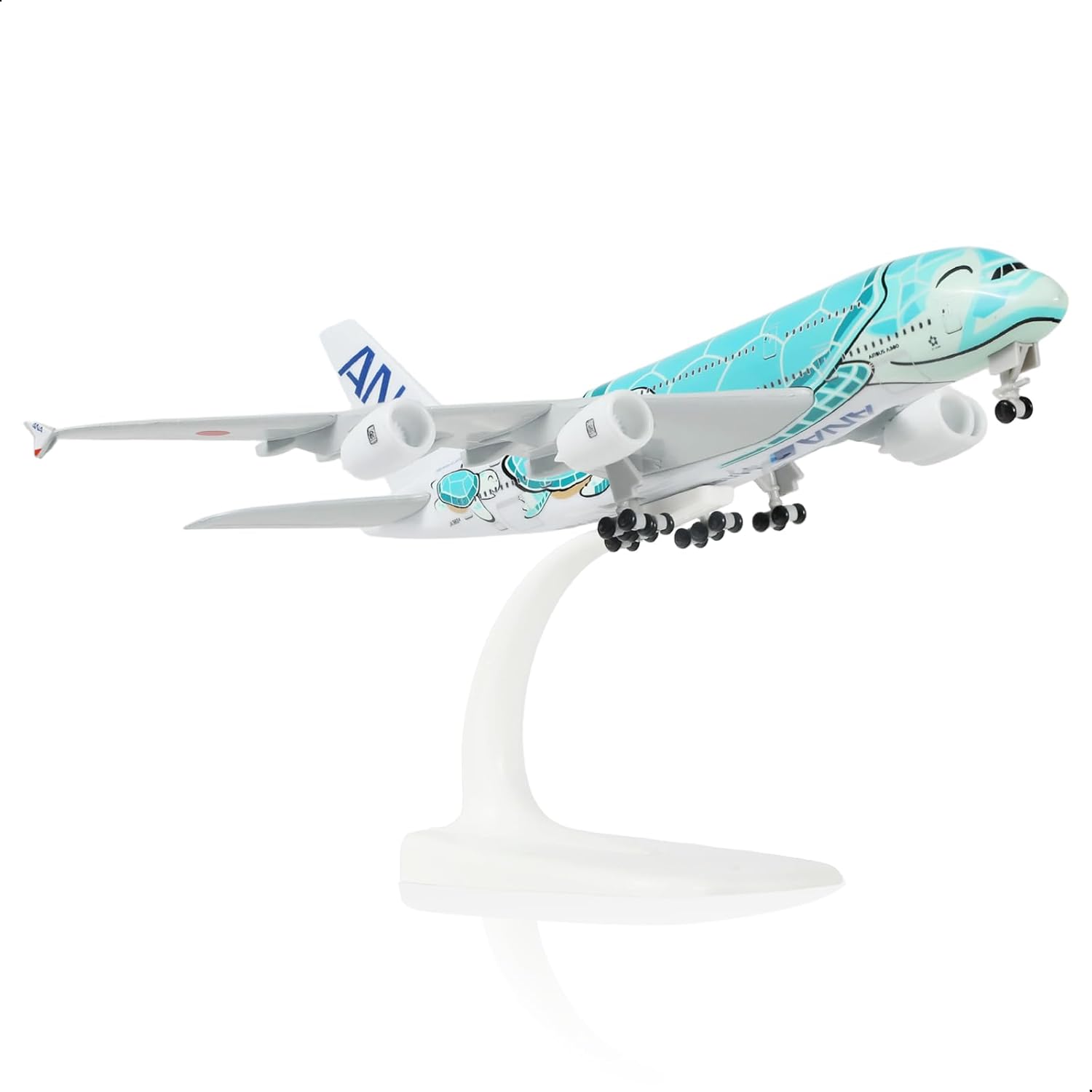 A380 1/300 ANA Green Sea Turtle Metal Diecast Airplane Model Kit for Airbus A380 Model Plane (7-inch L) with Display Stand for Adult Aviation Gifts or Alloy Airplane Collection