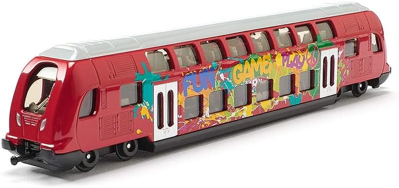 siku 1791, Double-Decker Train, 1:87, Metal,Plastic, Red, Graffiti design, Compatible with other siku toys