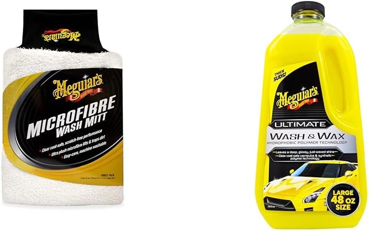 Meguiar's X3002 Microfibre Car Wash Mitt, White - includes Ultimate Car Wash & Wax