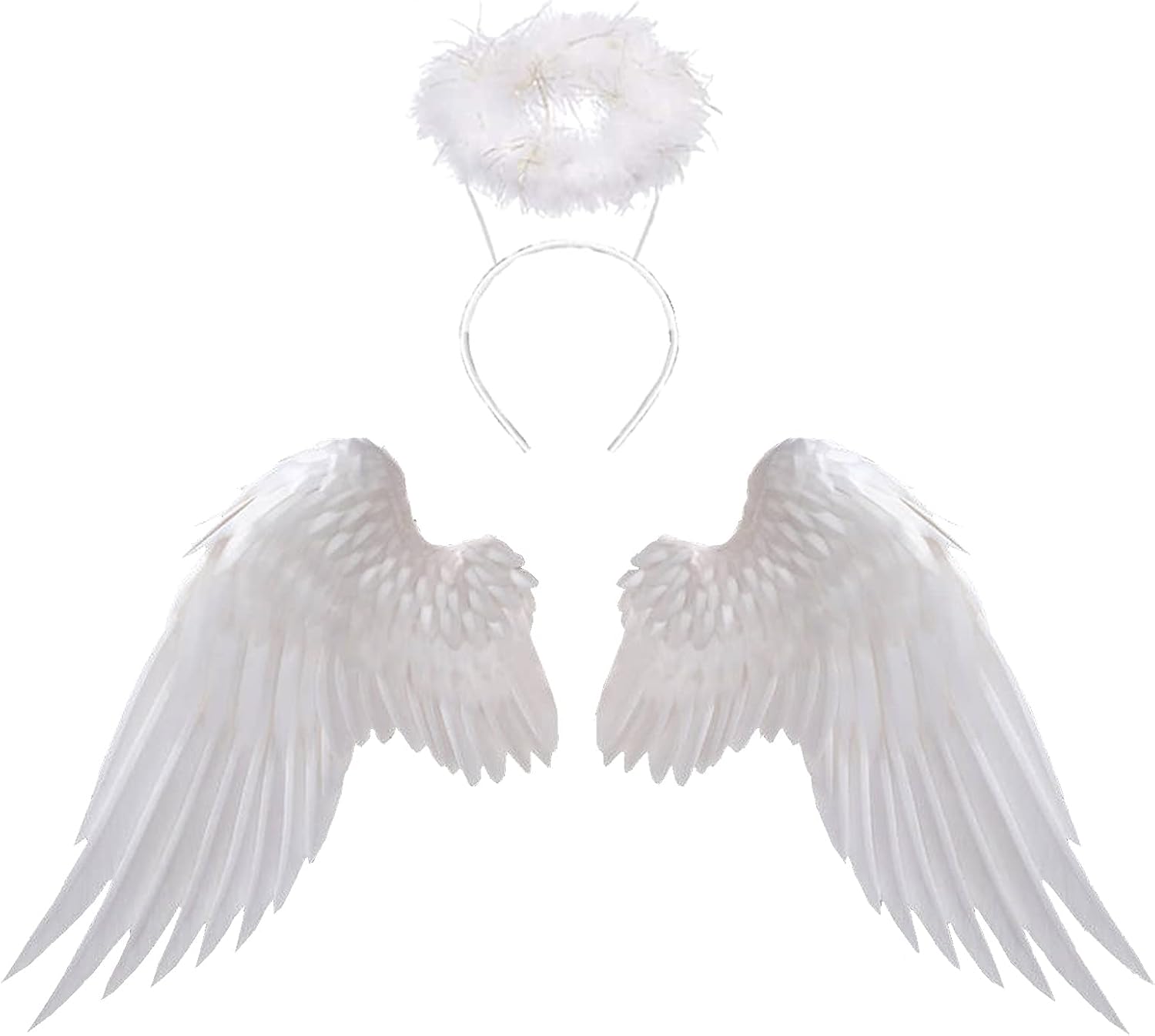 Angel Wings and Halo Headband Kids Girls, White Black Feather Wings for Children Adult