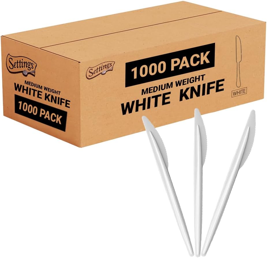 Settings Plastic Knives White Heavy Duty Disposable Cutlery, 1000 Count