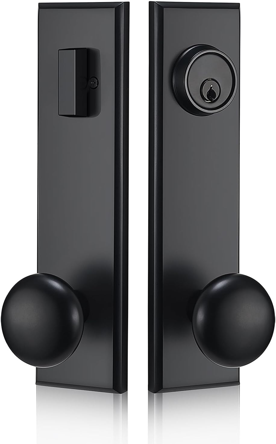 Modern Front Door Handle, Matte Black Entry Door Knobs with Single Cylinder Deadbolt for Exterior Door, Reversible for Right&Left Handed with 3 Keys (Matte Black)