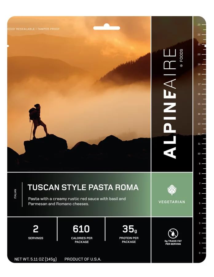 AlpineAire Foods Tuscan Style Pasta Roma 5.11 Oz Vegetarian Freeze Dried Meal 610 Calories, 35g Protein, Lightweight Just Add Water Perfect for Camping, Hiking and Emergency Food Storage Pack of 1
