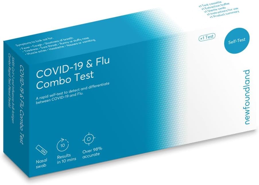 Newfoundland COVID & Flu Combo Test Kit - Dual Home Self-Testing for Influenza & COVID-19 - Rapid Results in 10 Minutes - Detects Coronavirus & Flu Strains - CE Certified - Single Use