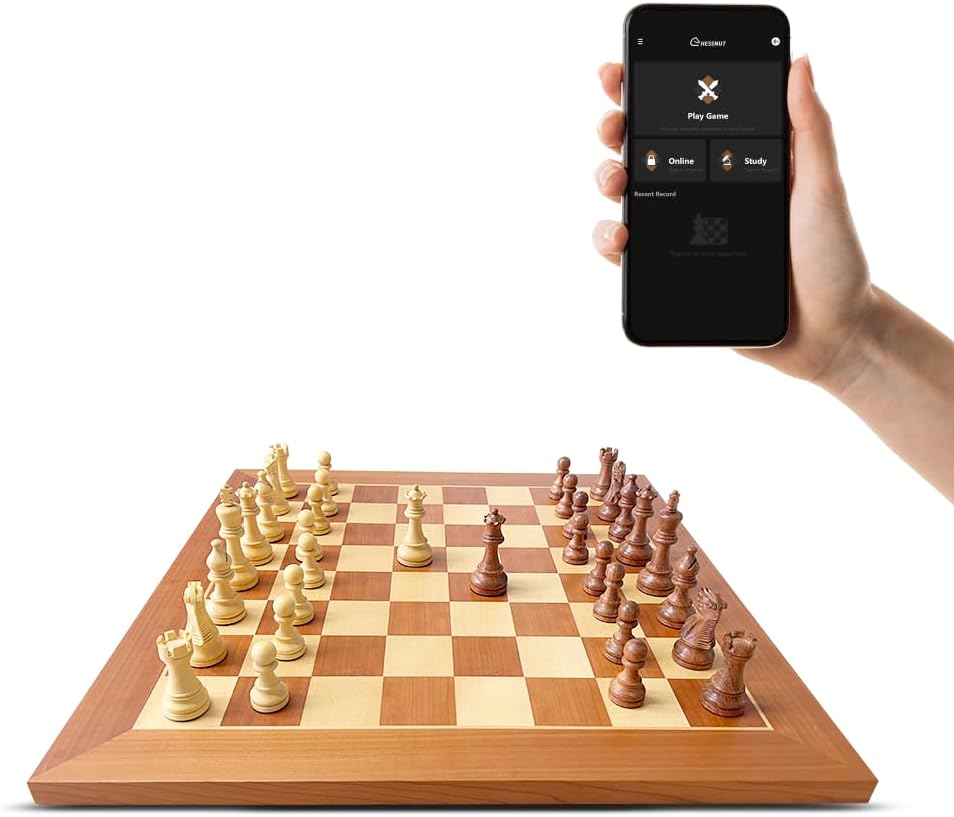 Pro AI Electronic Chessboard Set – Full Wooden Pieces Recognition, 55cm Tournament Size Board, Luxury Chess Set with Wooden Pieces