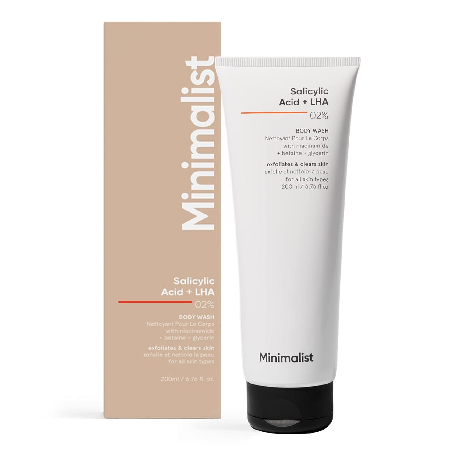 Minimalist 2% Salicylic Acid Body Wash | Acne Body Wash for Exfoliating, Excess Sweat, Rough & Bumpy Skin | Sulphate (SLS), Dye, & Fragrance Free | Shower Gel For Women & Men | 6.76 Fl Oz / 200 ml