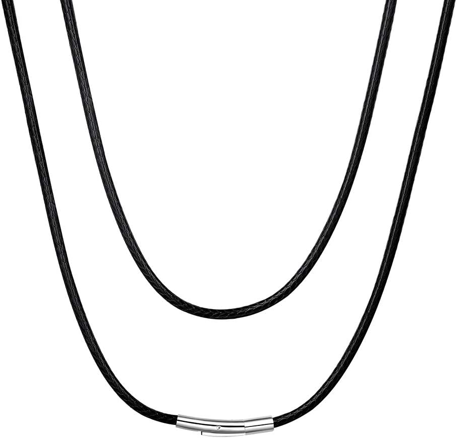 ChainsHouse Leather Necklace Braided Rope Chain with Stainless Steel Clasp 2/3mm -16 18 20 22 24 26 28 30 inch Waterproof Black Brown Cord Chain for Men Women