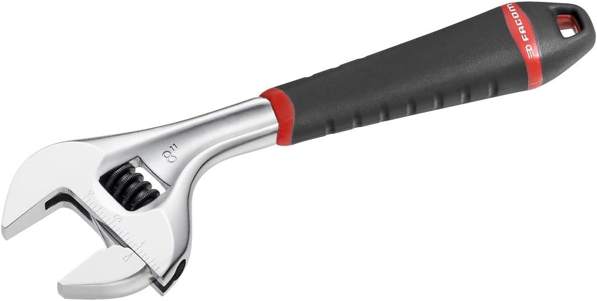 FACOM - Wrench - Quick Adjustment with Nut - Versatile Extra-Large Opening - Single Side Graduation in mm - Shiny Chrome Body - Bi-Material Handle - High Strength - 101.10G