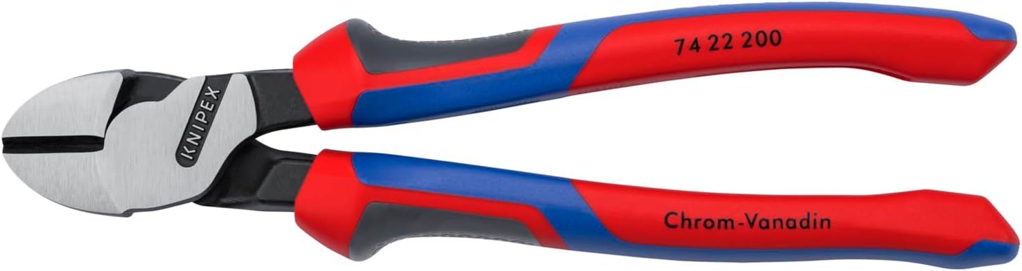 KNIPEX 74 22 200 Comfort Grip High Leverage Angled Diagonal Cutter, 8-Inch, Angled, Comfort Grip