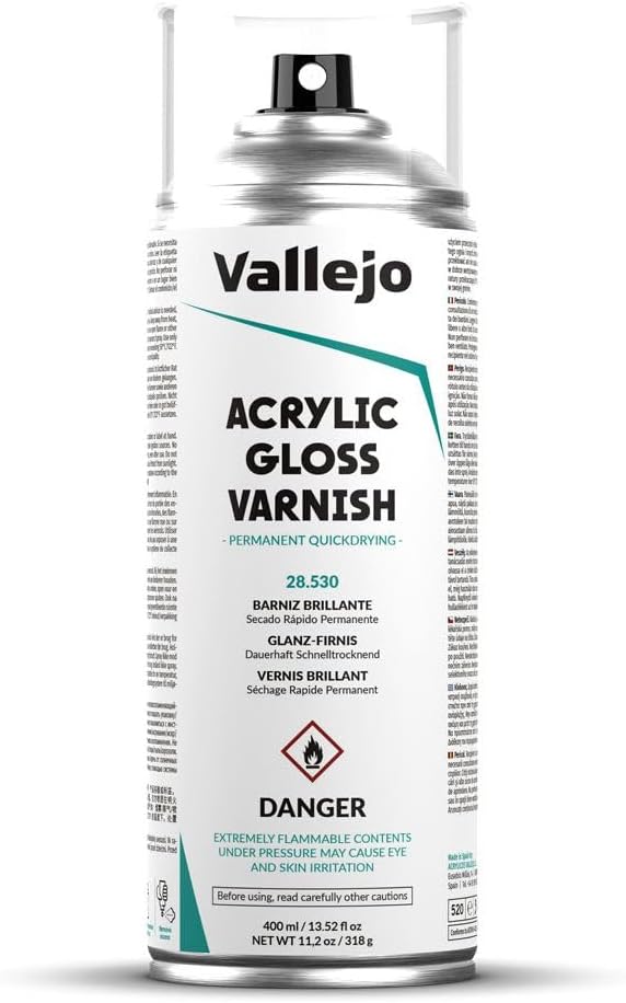 Vallejo - Acrylic Gloss Varnish Spray | Long Lasting Protection | Scratch Resistant & Non-Yellowing | Exterior & Interior Surfaces | 400 ml (13.52 fl.oz.)