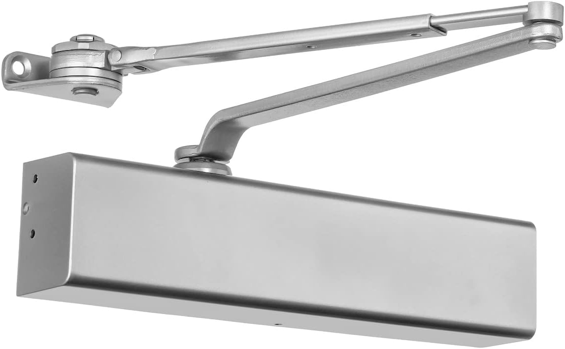 Dynasty Hardware Door Closer, Grade 1 Heavy Duty Commercial Hydraulic Closer & Hold Open Arm, Self-Closing, Adjustable Spring Size 1-6, ADA Compliant, Surface Mount, Sprayed Aluminum, Series 8500