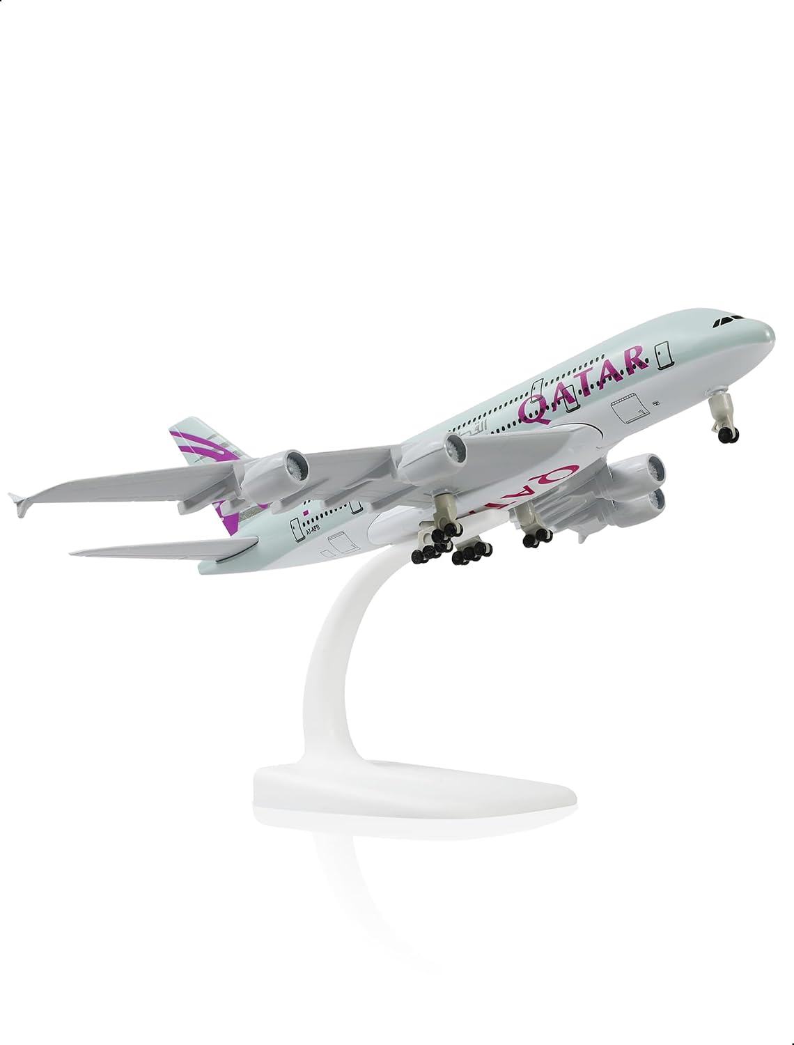 1/300 Qatar Airbus A380 Diecast Metal Airplane Model with Display Stand, 20cm L Desktop Aircraft Collectible Aviation Decor, Spray Painted Model for Display, Gift and Collection