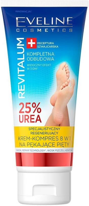 Eveline Cosmetics Revitalum 8-in-1 Heel Repair Cream with 25% Urea - Intensive Moisturizing Foot Cream for Cracked Heels and Dry Feet - Vegan Formula with Radical Repair Technology™