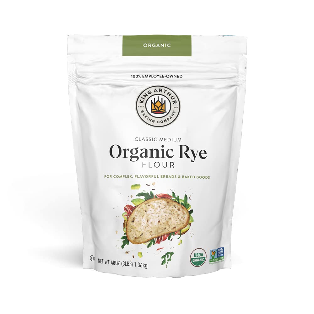King Arthur Baking Organic Medium Rye Flour - 3 lbs for Complex Flavorful Breads & Baked Goods - 100% US Grown & Milled - Non-GMO Project Verified - Robust Flavor for Rye Bread, Cookies & More