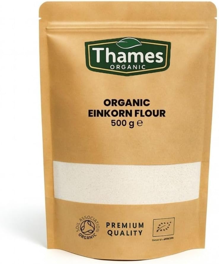 Organic Einkorn Wholemeal Flour-Certified Organic, Non-GMO, Vegan, No Additives, No Preservatives, Resealable Bag by Thames Organic 500g