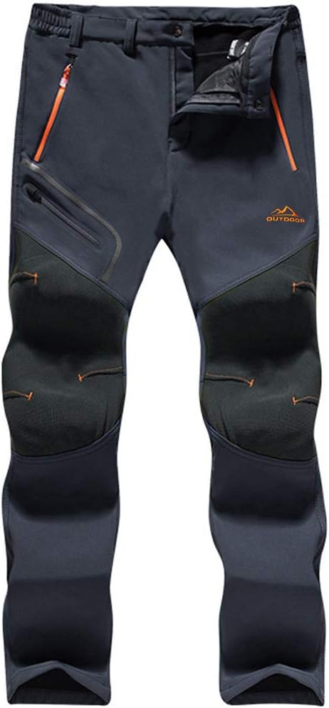 TACVASEN Men's Outdoor Winter Trousers Fleece Softshell Trousers Water-Resistant Hiking Trousers with Zip Pockets