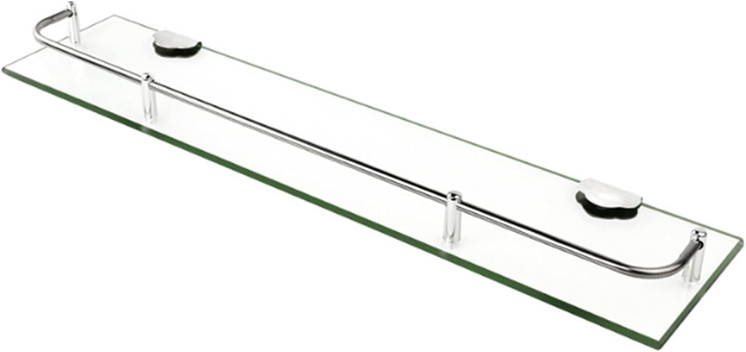 BTGGG Glass Shelf Bathroom Shelves Wall Mounted 3 Sizes 40mm 50mm 60mm Glass Floating Shelves with Single Tier Shower Shelves for Bathroom with Stainless Steel Rail, 60cmX11cmx3.5cm(L)