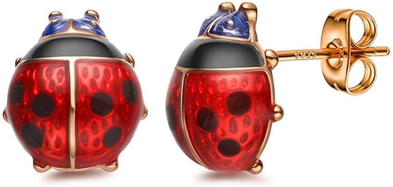 Tiny Ladybird Stud Earrings for Women Girls 925 Sterling Silver Little Insect Earrings Hypoallergenic Cartilage Piercing Stud Cute Fashion Jewellery Gifts Birthday