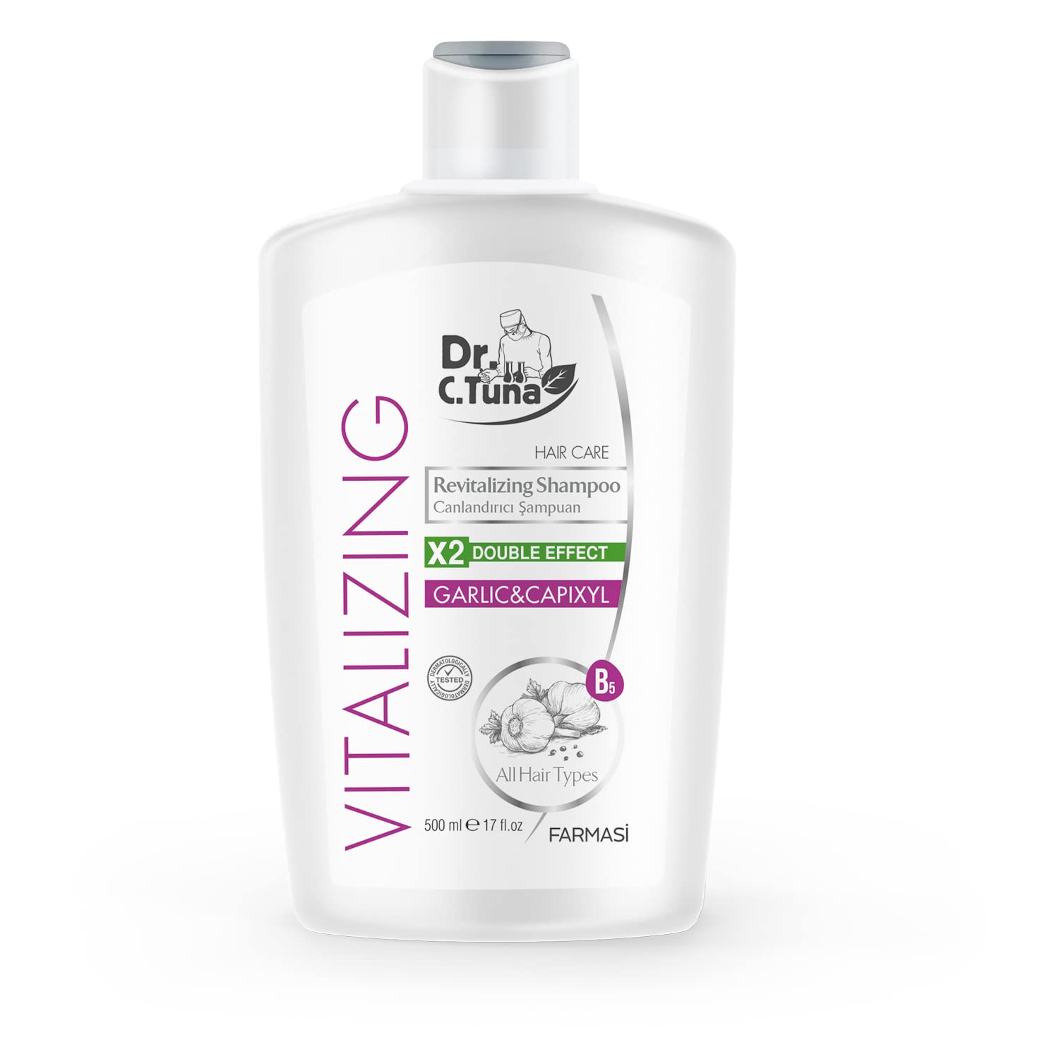 FARMASi Dr. C. Tuna Vitalizing Garlic Shampoo, Nourishing & Strengthening Formula with Garlic Extract and Capixyl, Helps Refresh Scalp & Support Fuller-Looking Hair, 17 fl oz