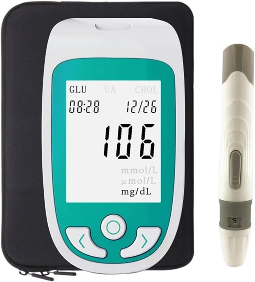 Blood Tester, Blood Glucose Test Analyzer Uric Acid Tester Blood Glucose Uric Acid Cholesterol with 50 Blood Sugar +25 Uric Acid +10 Cholesterol Test Strip Analyzer, 3 In 1 Set