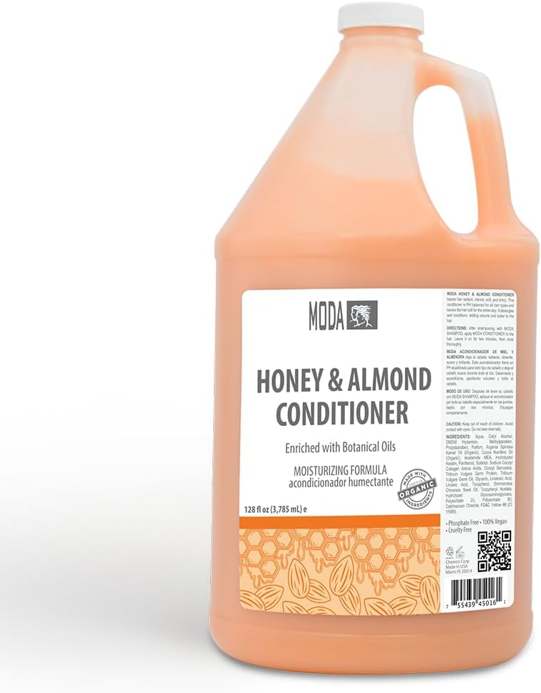 MODA - Moisturizing Conditioner for all Hair Types, Honey Almond, 128 Oz, Professional - Strengthens, Moisturizes, Leaves Hair Soft and Shiny, Adds Volume, Protects Color and Restore