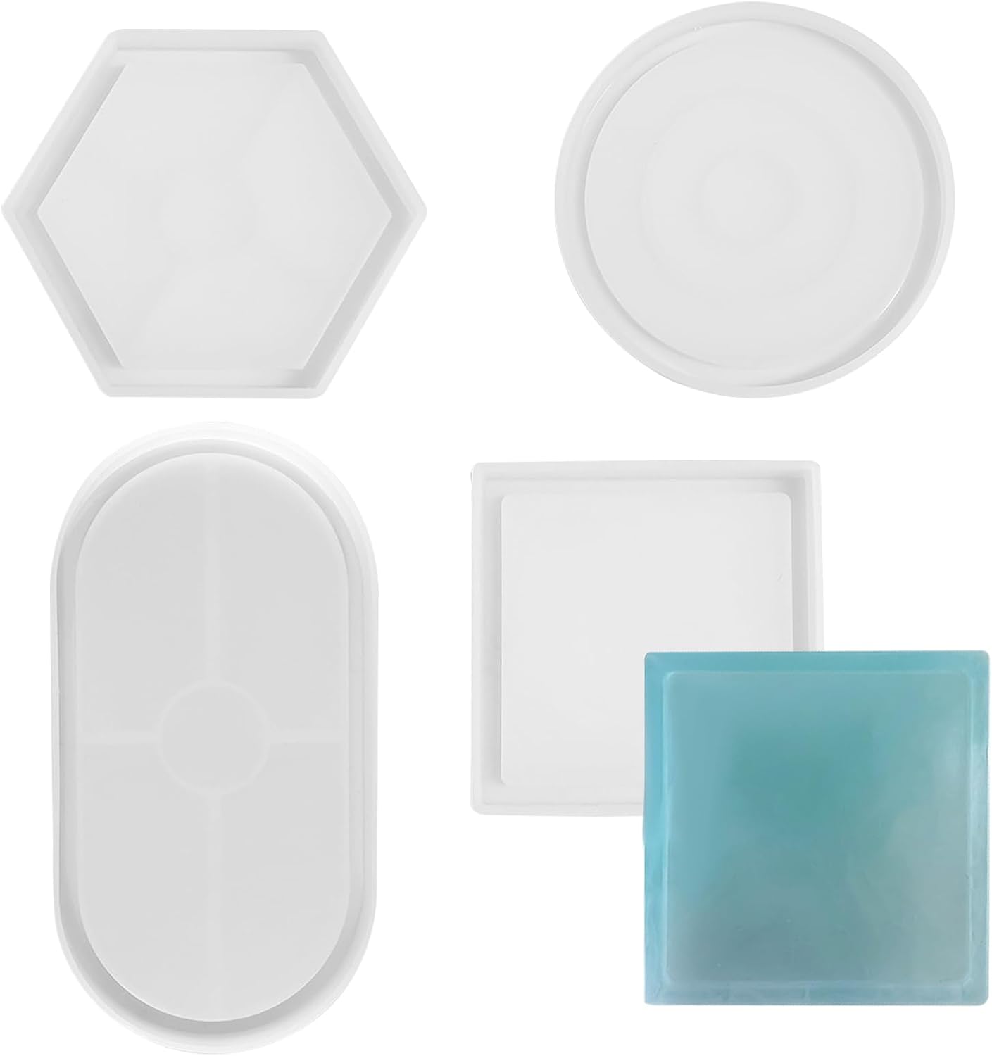 Resin Moulds Coaster Set,4 PCS Resin Epoxy Casting Tray Mold Transparent Silicone Dish Coaster Making Mold for Cups Mats Jewelry Tray Home Decoration DIY Craft