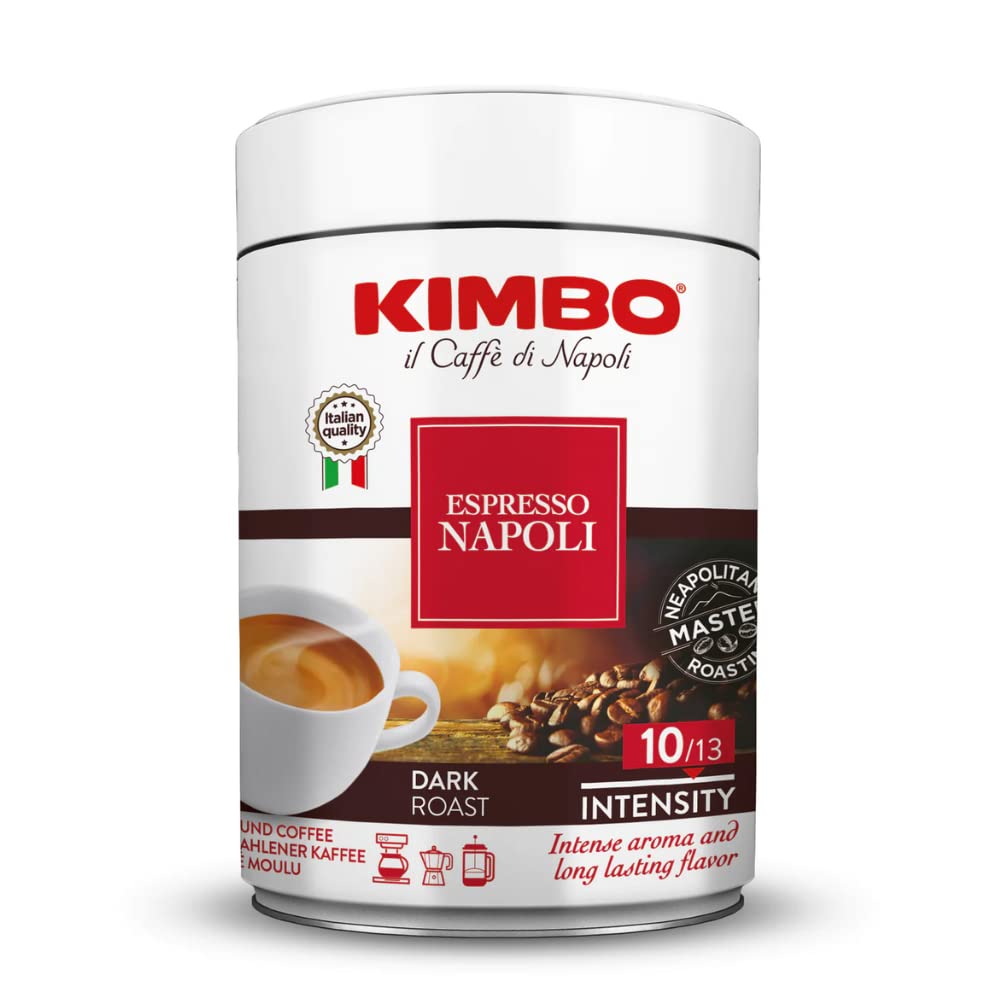 Kimbo Napoli Arabica Ground Coffee, Dark Roast, 8.8oz Tin