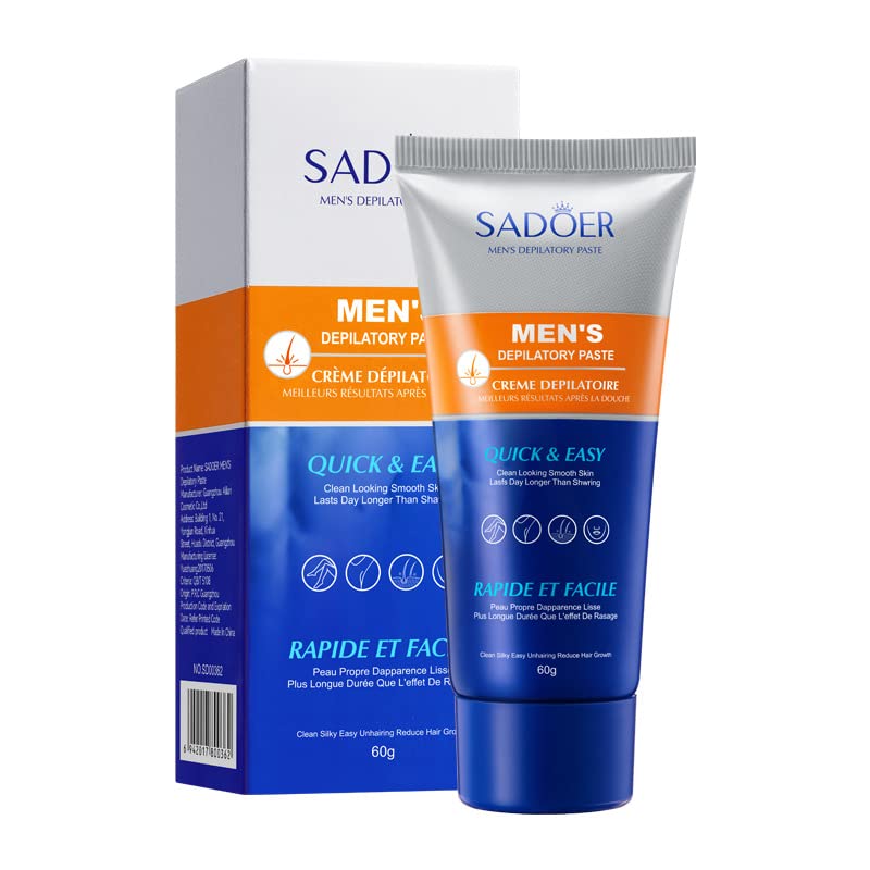 Hair Removal Cream for Men - Painless, Flawless, Soothing Depilatory for Unwanted Coarse Male Body Hair - No Hair Crew Intimate/Private At Home