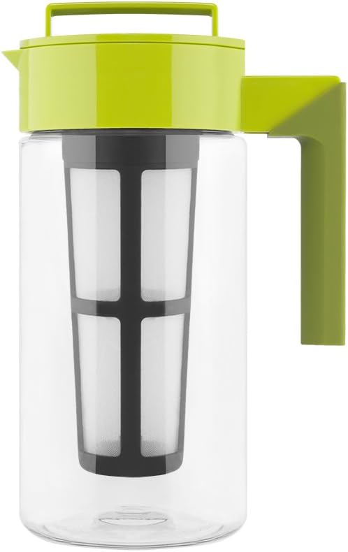 Takeya Flash Chill Iced Tea Maker - Versatile Tea Brewer for Loose/Bagged Tea - Patented Flash Chill Tech Hot/Cold Use BPA-Free Tritan Dishwasher Safe - Airtight Lid Made in USA - 1 Quart/Avocado